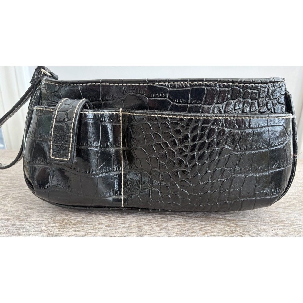 Women's Black Faux Crocodile Wristlet Wallet w/ Organization Makeup Accessories